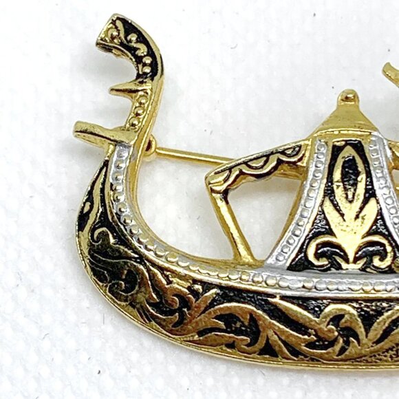 VINTAGE SPAIN Signed 1950's Damascene Toledo Spain Gondola Pin - Picture 3 of 6